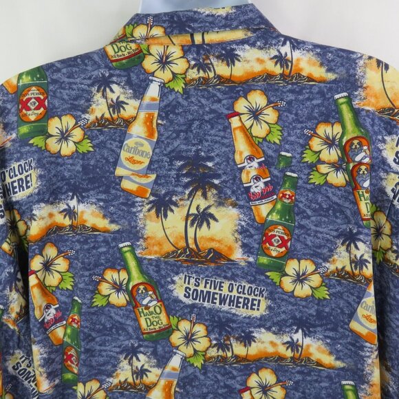 Big Dogs Beer  Hawaiian Aloha Shirt Size 4X It's 5 O'Clock Rayon Sunset Palm - Picture 6 of 10